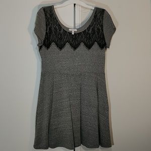 Heathered Grey Fit & Flare Short Sleeve Lace Dress